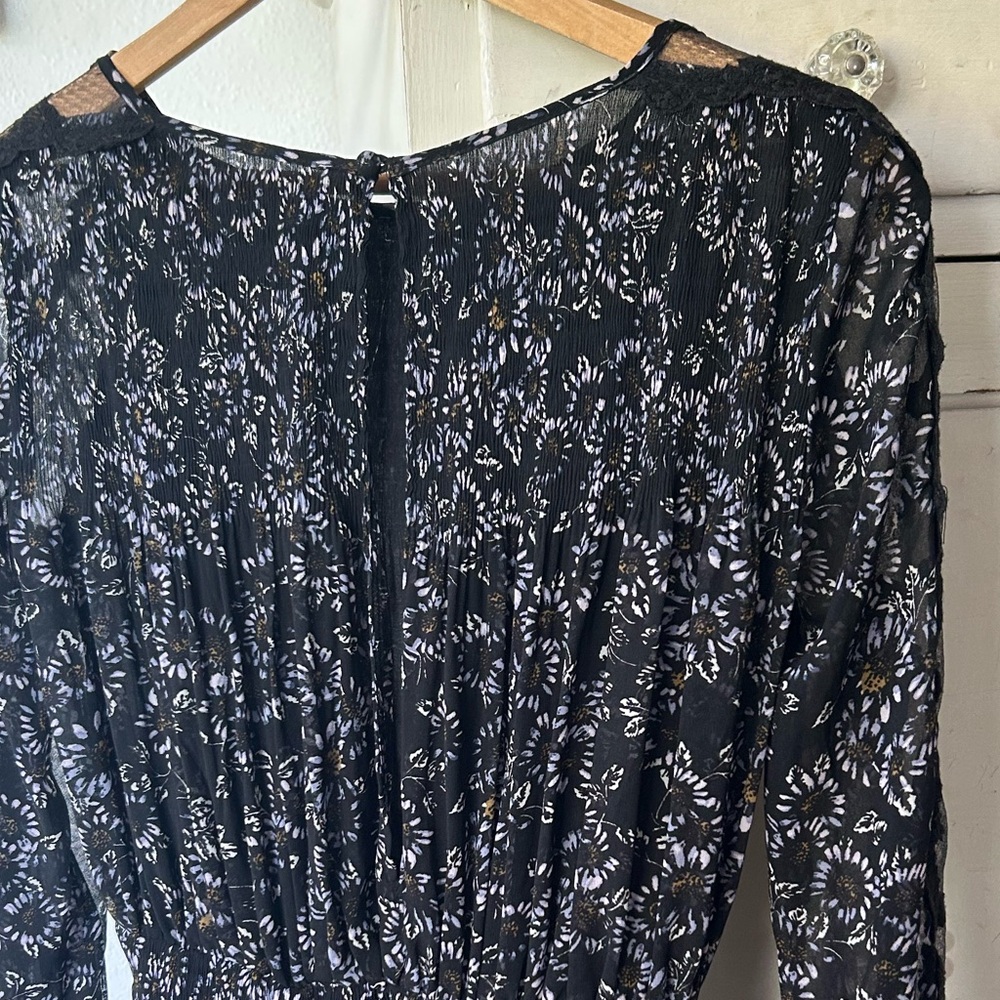 Free People | Women’s Black Floral Long Lace Sleeve Crewneck Dress Size S - Picture 7 of 15